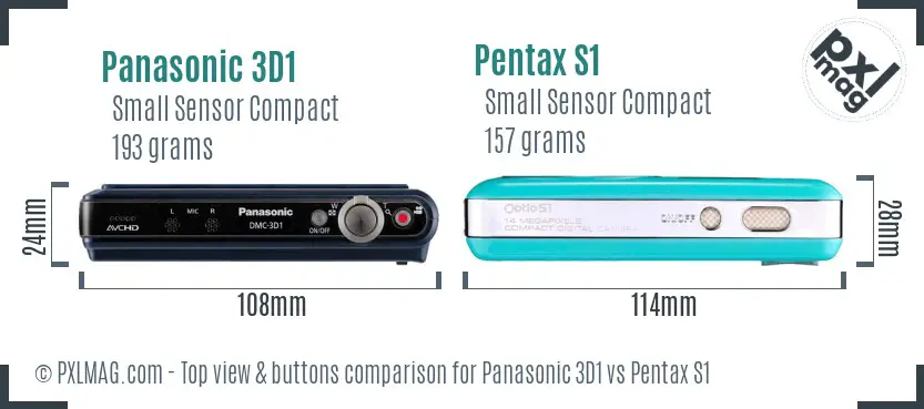 Panasonic 3D1 vs Pentax S1 top view buttons comparison