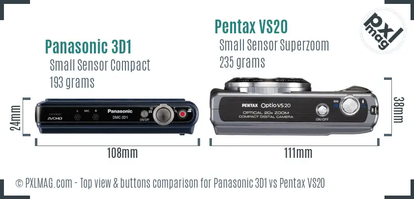 Panasonic 3D1 vs Pentax VS20 top view buttons comparison