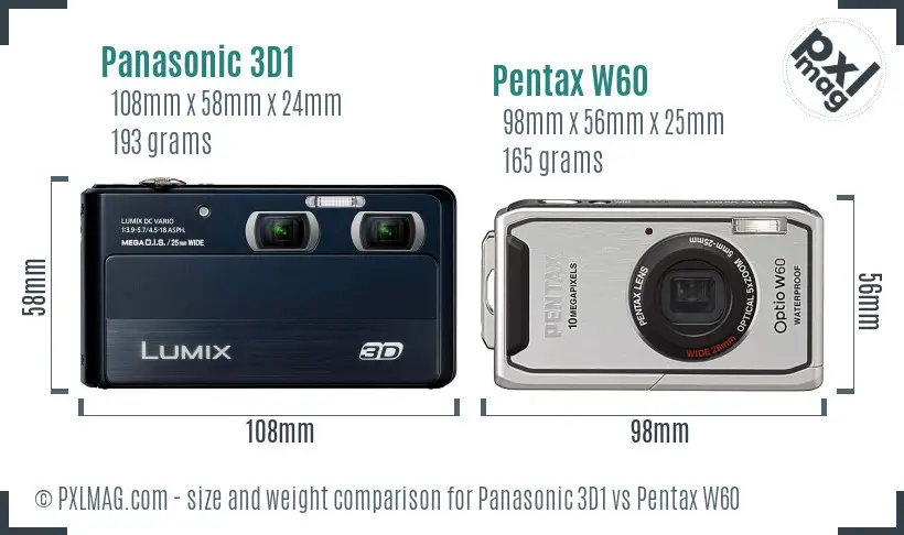 Panasonic 3D1 vs Pentax W60 size comparison