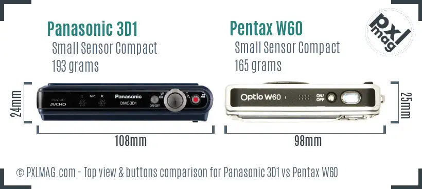 Panasonic 3D1 vs Pentax W60 top view buttons comparison