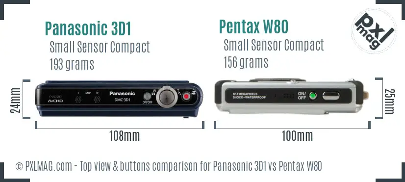 Panasonic 3D1 vs Pentax W80 top view buttons comparison