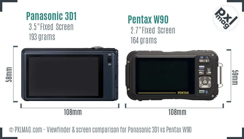 Panasonic 3D1 vs Pentax W90 Screen and Viewfinder comparison