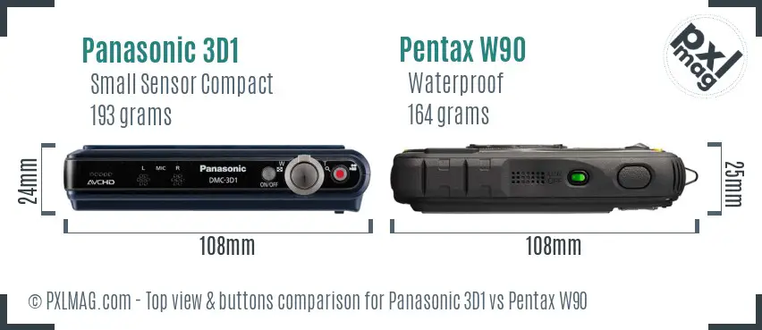 Panasonic 3D1 vs Pentax W90 top view buttons comparison