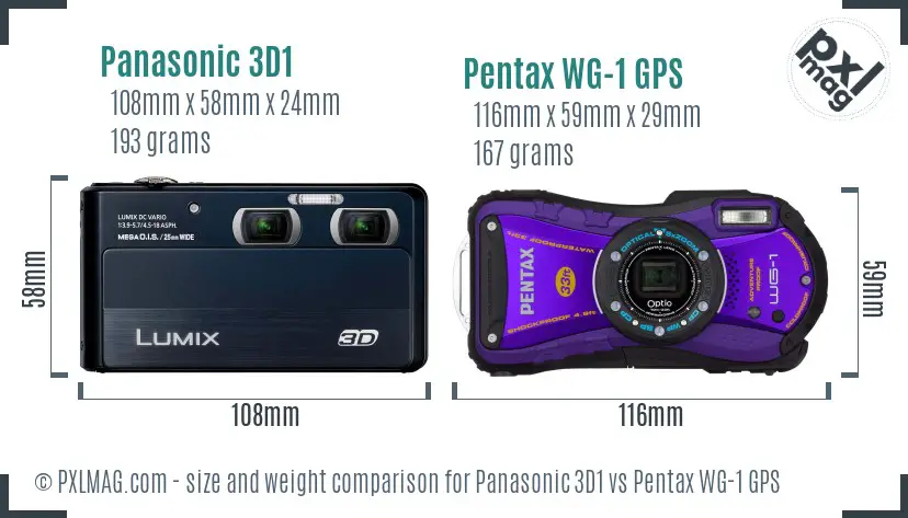 Panasonic 3D1 vs Pentax WG-1 GPS size comparison