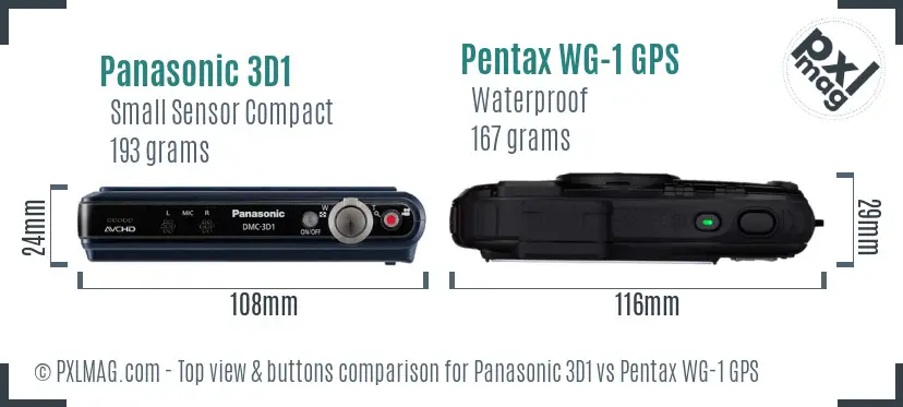 Panasonic 3D1 vs Pentax WG-1 GPS top view buttons comparison