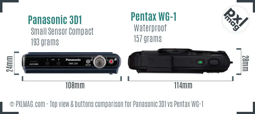 Panasonic 3D1 vs Pentax WG-1 top view buttons comparison