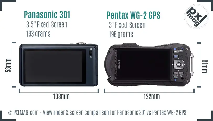 Panasonic 3D1 vs Pentax WG-2 GPS Screen and Viewfinder comparison