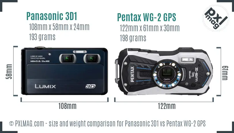 Panasonic 3D1 vs Pentax WG-2 GPS size comparison
