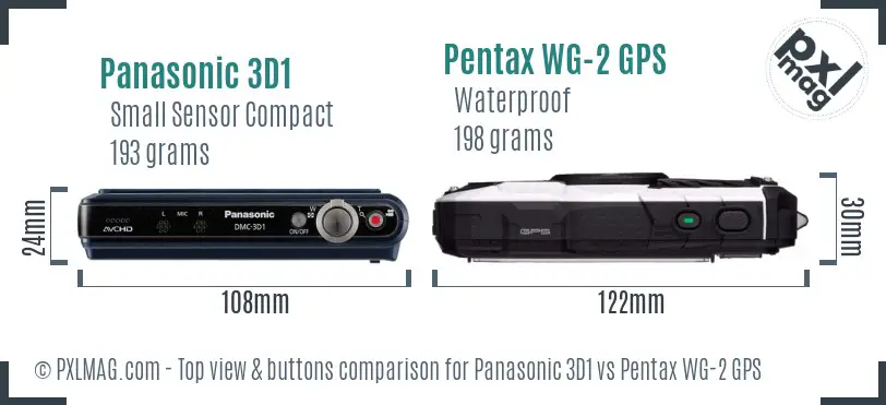 Panasonic 3D1 vs Pentax WG-2 GPS top view buttons comparison