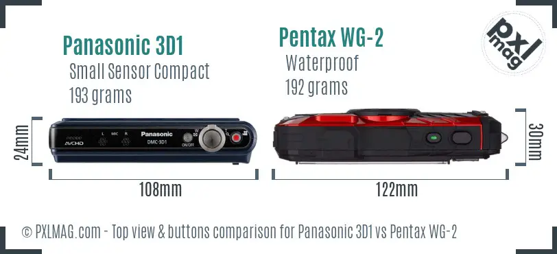 Panasonic 3D1 vs Pentax WG-2 top view buttons comparison