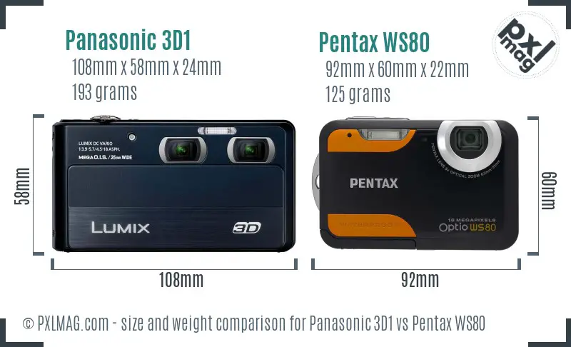 Panasonic 3D1 vs Pentax WS80 size comparison