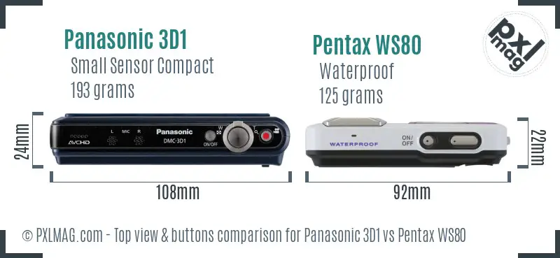 Panasonic 3D1 vs Pentax WS80 top view buttons comparison