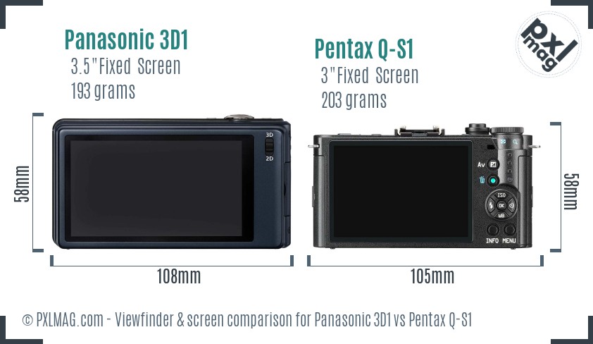 Panasonic 3D1 vs Pentax Q-S1 Screen and Viewfinder comparison