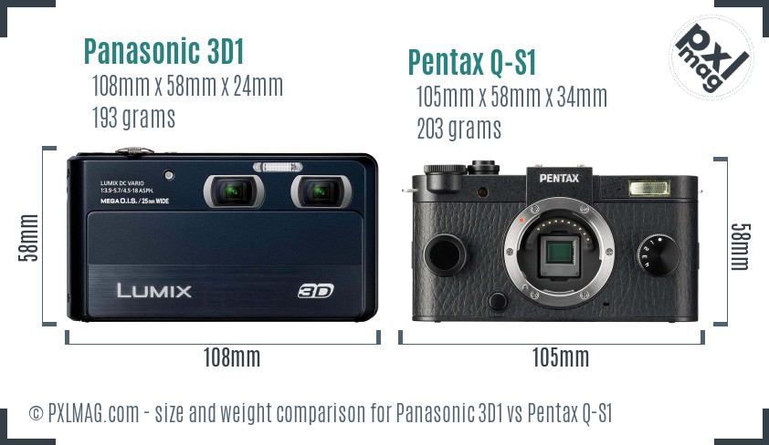 Panasonic 3D1 vs Pentax Q-S1 size comparison