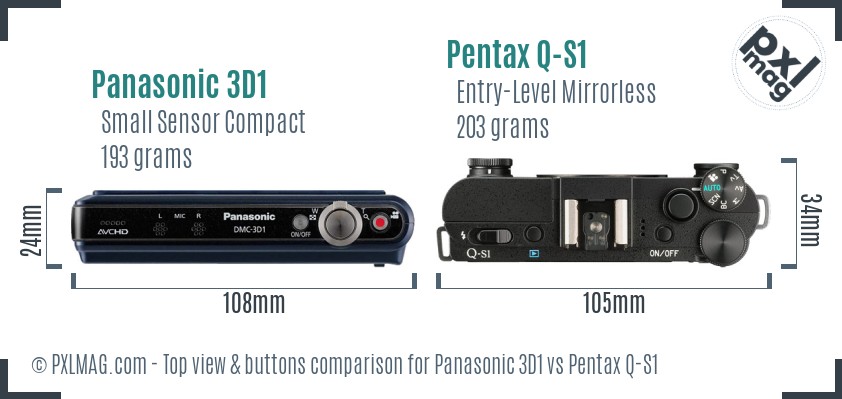 Panasonic 3D1 vs Pentax Q-S1 top view buttons comparison