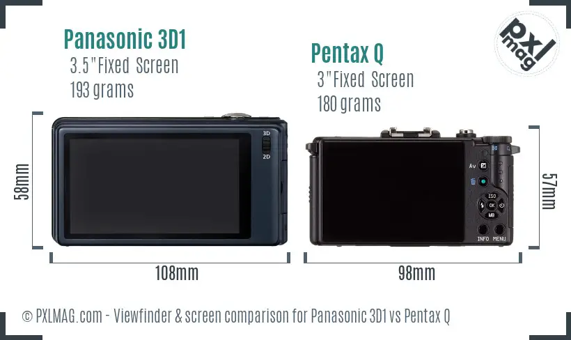 Panasonic 3D1 vs Pentax Q Screen and Viewfinder comparison