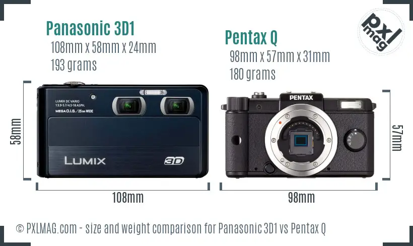 Panasonic 3D1 vs Pentax Q size comparison