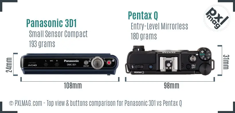 Panasonic 3D1 vs Pentax Q top view buttons comparison