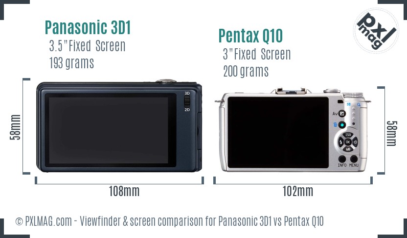 Panasonic 3D1 vs Pentax Q10 Screen and Viewfinder comparison