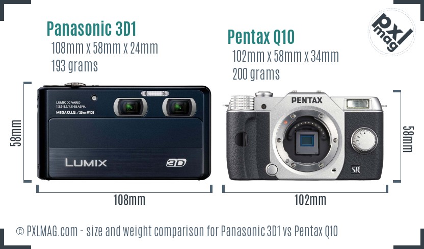 Panasonic 3D1 vs Pentax Q10 size comparison