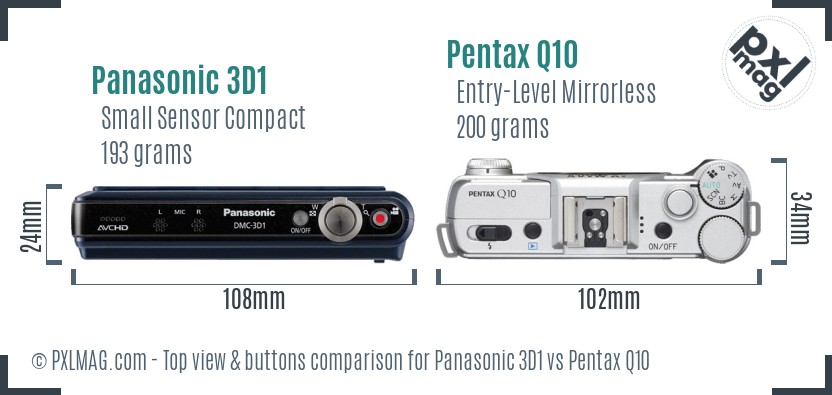 Panasonic 3D1 vs Pentax Q10 top view buttons comparison