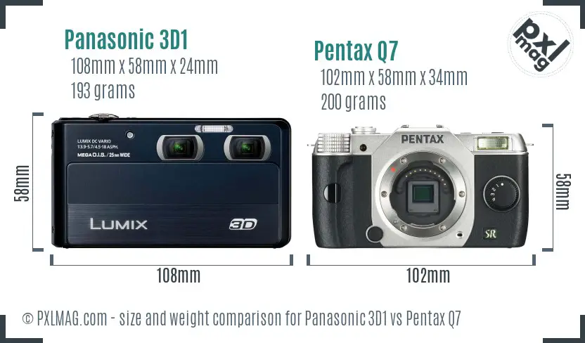 Panasonic 3D1 vs Pentax Q7 size comparison