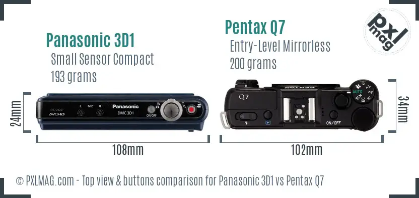 Panasonic 3D1 vs Pentax Q7 top view buttons comparison