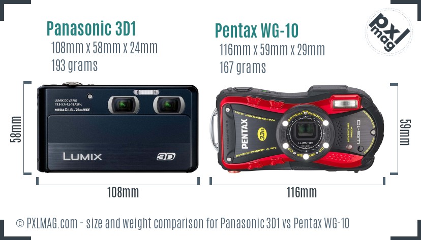 Panasonic 3D1 vs Pentax WG-10 size comparison