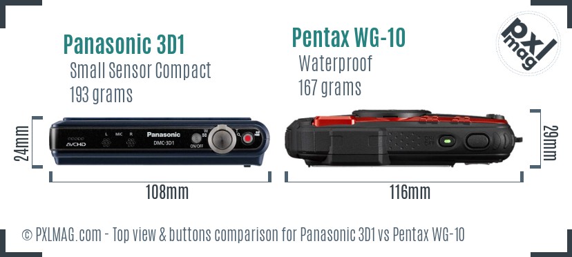 Panasonic 3D1 vs Pentax WG-10 top view buttons comparison
