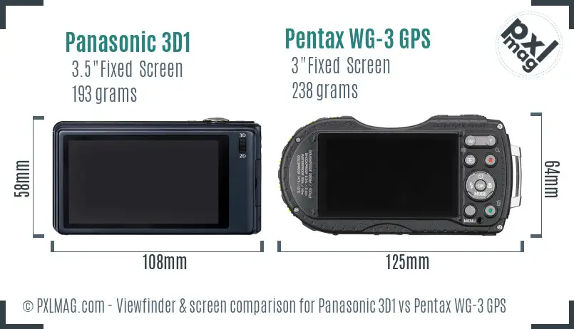 Panasonic 3D1 vs Pentax WG-3 GPS Screen and Viewfinder comparison