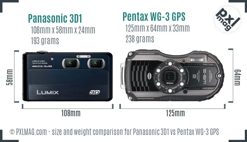 Panasonic 3D1 vs Pentax WG-3 GPS size comparison