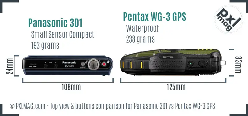 Panasonic 3D1 vs Pentax WG-3 GPS top view buttons comparison