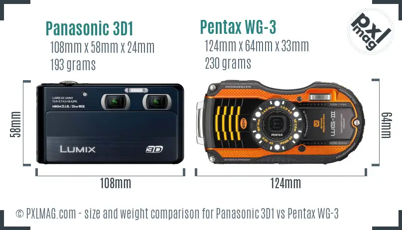 Panasonic 3D1 vs Pentax WG-3 size comparison