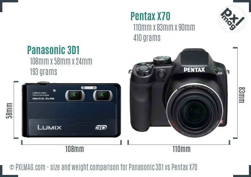 Panasonic 3D1 vs Pentax X70 size comparison Panasonic 3D1 vs Pentax X70 size comparison