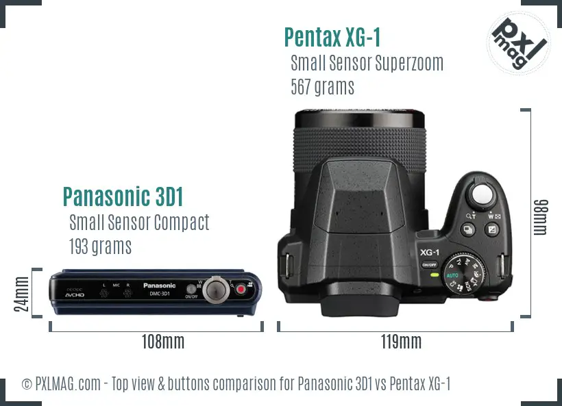 Panasonic 3D1 vs Pentax XG-1 top view buttons comparison