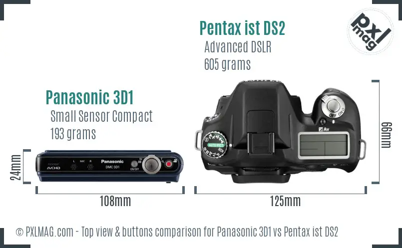 Panasonic 3D1 vs Pentax ist DS2 top view buttons comparison