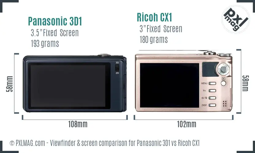 Panasonic 3D1 vs Ricoh CX1 Screen and Viewfinder comparison