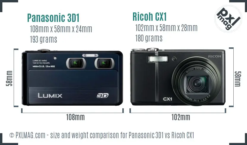 Panasonic 3D1 vs Ricoh CX1 size comparison