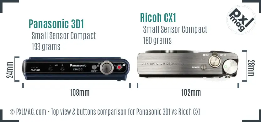 Panasonic 3D1 vs Ricoh CX1 top view buttons comparison