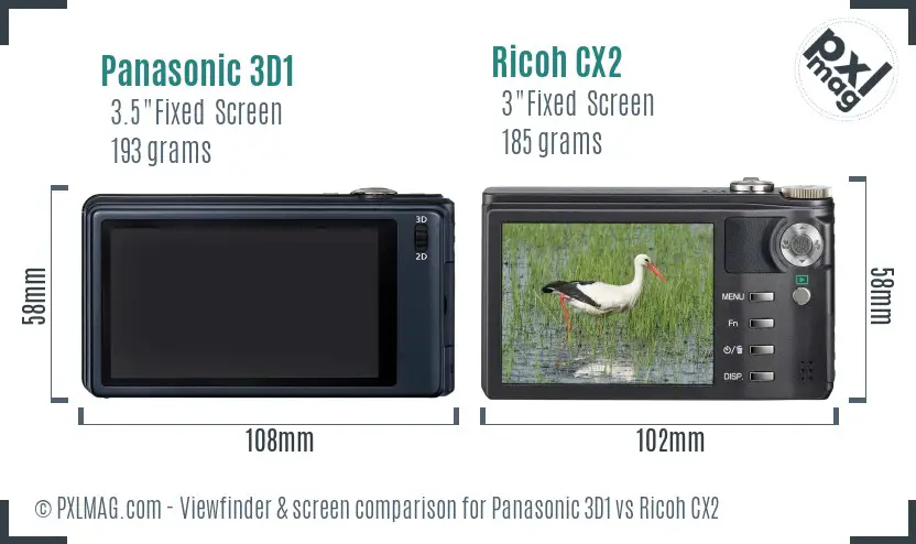 Panasonic 3D1 vs Ricoh CX2 Screen and Viewfinder comparison