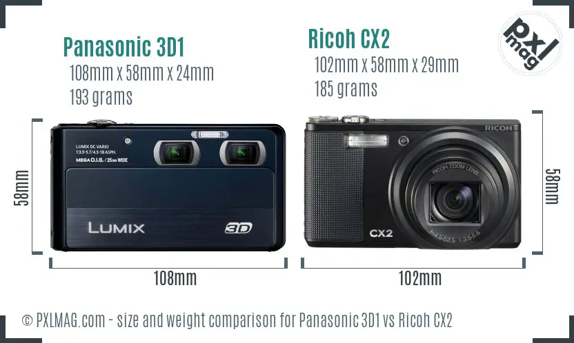 Panasonic 3D1 vs Ricoh CX2 size comparison