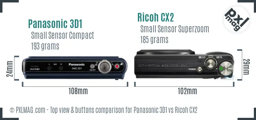 Panasonic 3D1 vs Ricoh CX2 top view buttons comparison