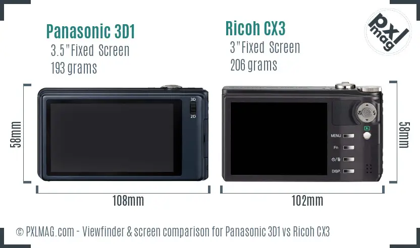 Panasonic 3D1 vs Ricoh CX3 Screen and Viewfinder comparison