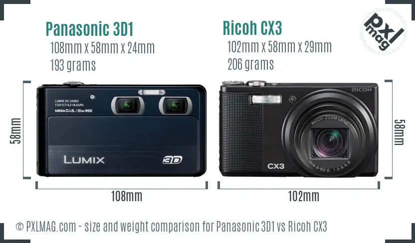 Panasonic 3D1 vs Ricoh CX3 size comparison