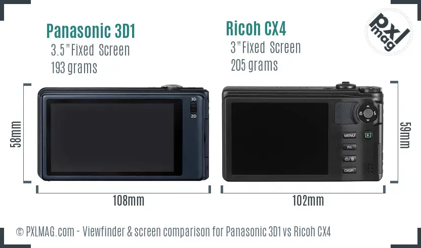 Panasonic 3D1 vs Ricoh CX4 Screen and Viewfinder comparison