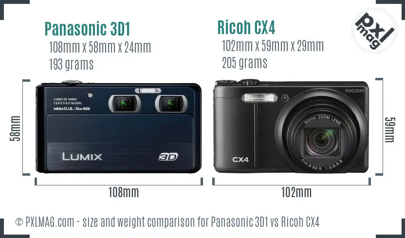 Panasonic 3D1 vs Ricoh CX4 size comparison