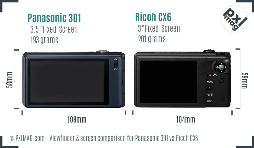 Panasonic 3D1 vs Ricoh CX6 Screen and Viewfinder comparison