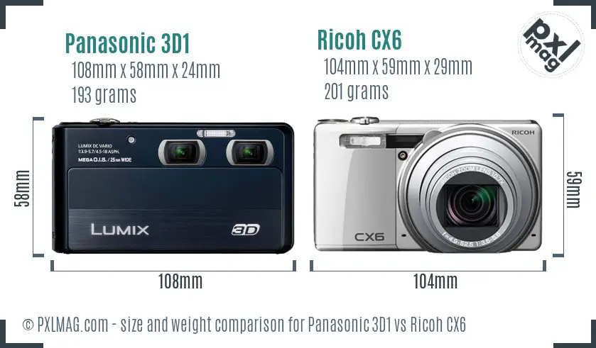 Panasonic 3D1 vs Ricoh CX6 size comparison