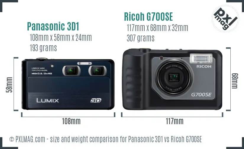 Panasonic 3D1 vs Ricoh G700SE size comparison