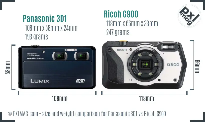 Panasonic 3D1 vs Ricoh G900 size comparison